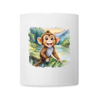 Niedlicher junger Affe, fröhlich am Fluss - Tasse - Weiß - Vorne