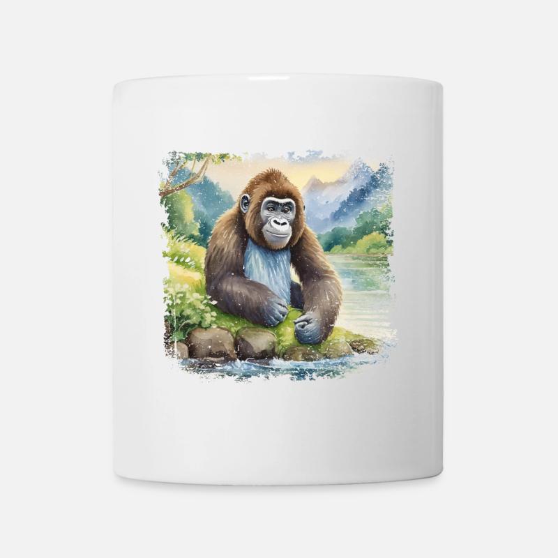 Mignon jeune gorille > peinture à l’aquarelle - Mug blanc - blanc