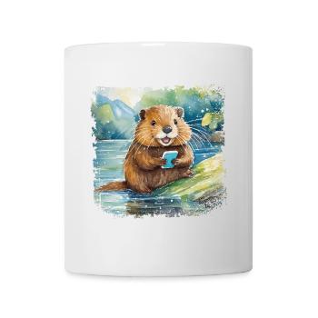 Cute young beaver with mobile phone - Mug - white - Front
