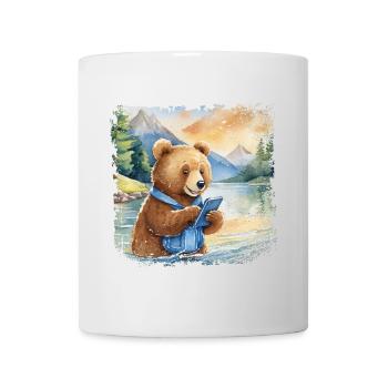 Niedlicher junger Braunbär mit Handy - Tasse - Weiß - Vorne