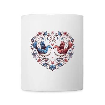 Heart of Doves in Flower Wreath - Mug - white - Front