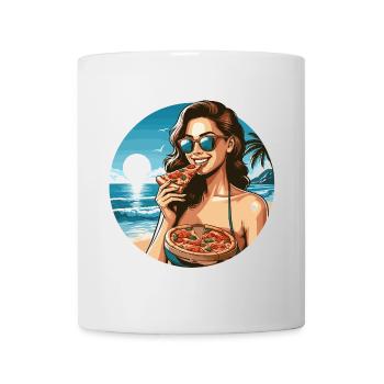 Pizza Beautiful Woman Beach Sunglasses Gift - Mug - white - Front