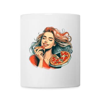 Pizza schöne Frau Blondine Geschenk - Tasse - Weiß - Vorne
