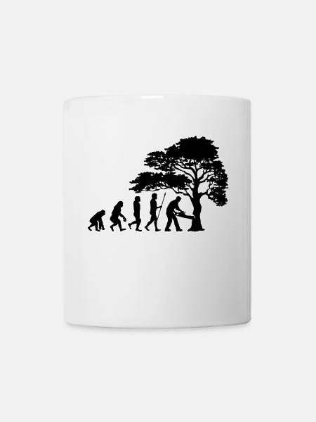 Holzfäller Baum Evolution Säge Sägespäne - Tasse - Weiß