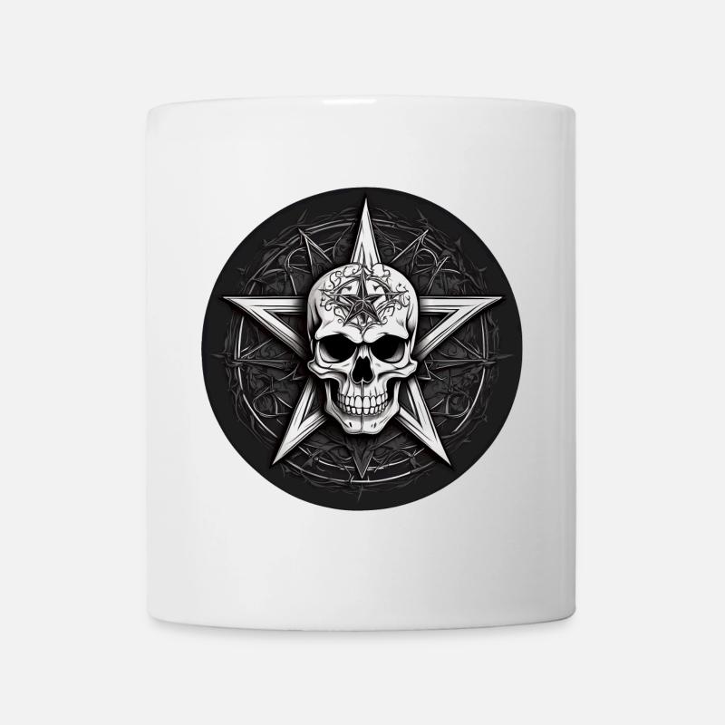 Tête de mort noire et blanche et pentagramme de style gothique - Mug blanc - blanc