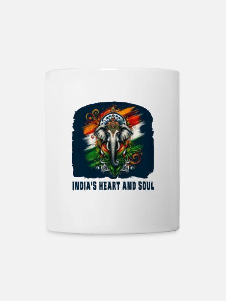 Elefante indiano con bandiera nazionale - Kop/krus - hvid
