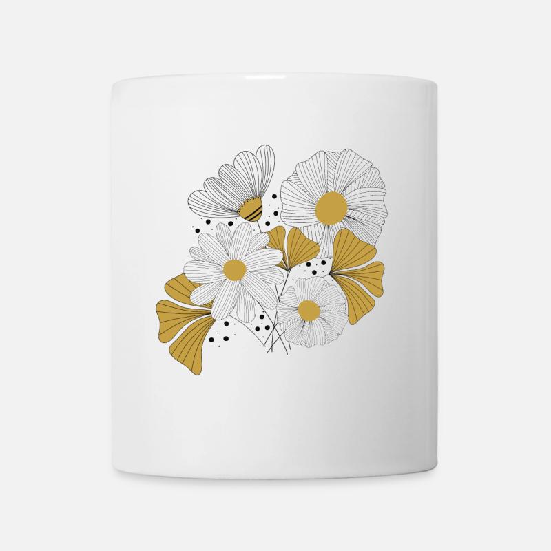 Blumenbouquet in gelb Linien-Kontrast - Tasse - Weiß