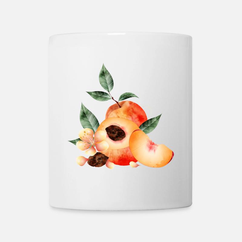 Pfirsichhälfte,Pfirsiche,Pfirsich,-blüten und keil - Tasse - Weiß