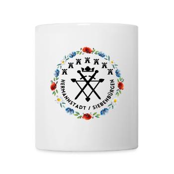 Siebenbürgen Hermannstadt mit schwarzer Schrift - Tasse - Weiß - Vorne