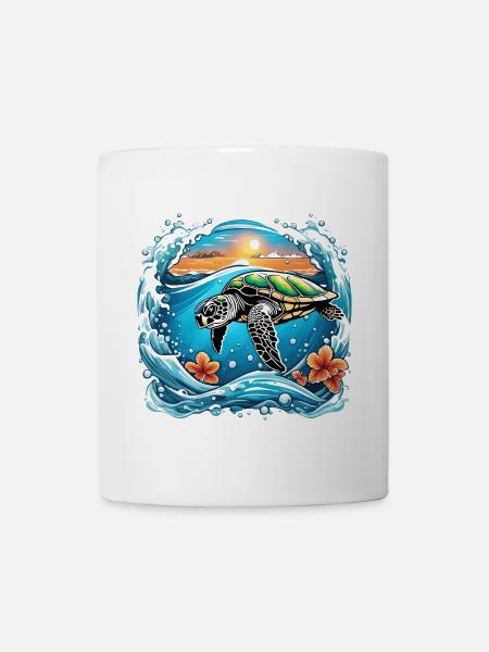 Sunset turtle by the sea - Mug - white