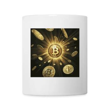 Goldene Bitcoin Explosion auf Dunkel - Tasse - Weiß - Vorne