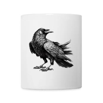 Schwarzweiß Raben Illustration - Tasse - Weiß - Vorne