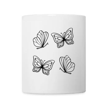 Frühlingszeit: Zarte Lineart-Schmetterlinge - Tasse - Weiß - Vorne