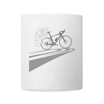 Lifes better on two wheels - lines and gravel bike - Mug - white - Front
