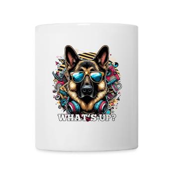 Was geht ab? Schäferhund Hund Sonnenbrille Geschen - Tasse - Weiß - Vorne