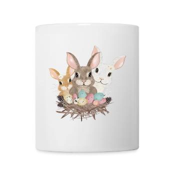 cute easter bunnies family with pastel easter eggs - Mug - white - Front