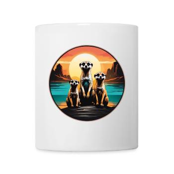 Three cool meerkats sitting on a hill - Mug - white - Front
