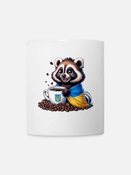 Ukraine Waschbär mit Kaffeetasse, guten Morgen - Tasse - Weiß