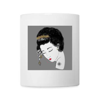 Goldene Blüten Kopfportrait - Tasse - Weiß - Vorne
