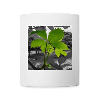Green leaf in grayscale contrast - Mug - white - Front