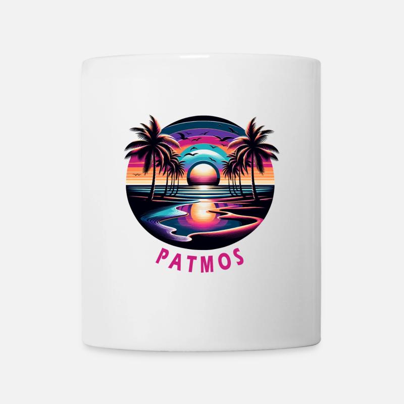 Patmos, Grèce, vacances, plage, coucher de soleil - Mug blanc - blanc