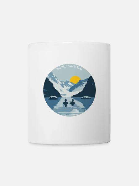 Two people taking an ice bath in the cold mountains - Mug - white