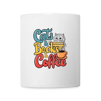 Chats, livres et café Design - Mug blanc - blanc - Devant