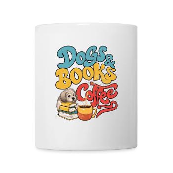 Hund und Bücher mit Kaffee - Tasse - Weiß - Vorne