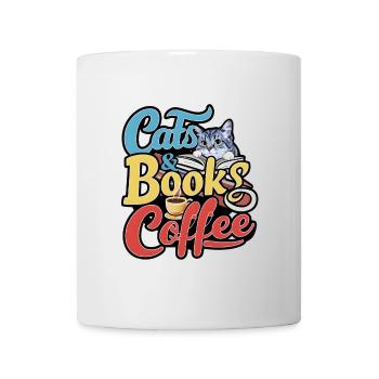 Katzen und Bücher mit Kaffee-Design - Tasse - Weiß - Vorne