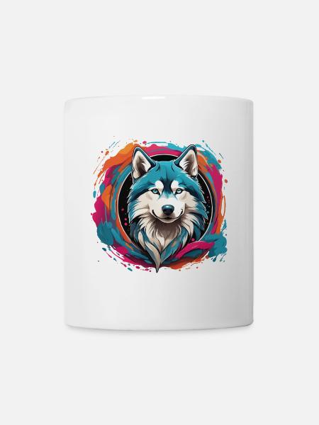 Siberian Husky Husky Portrait on Color Wheel - Mug - white