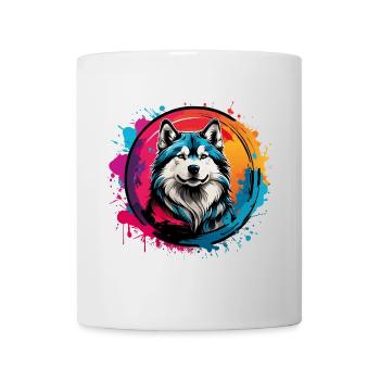 Sibirischer Husky Huskyportrait im Farbkreis - Tasse - Weiß - Vorne