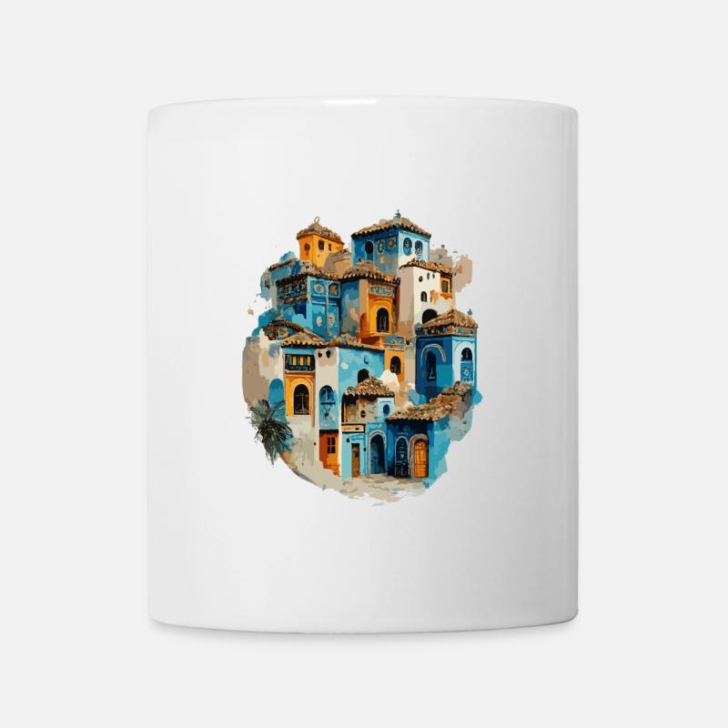 Village de maisons colorées en teinte bleue - Mug blanc - blanc