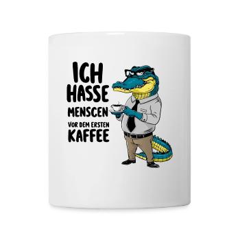 Erst Kaffee grantiges Krokodil mit Kaffeetasse - Tasse - Weiß - Vorne