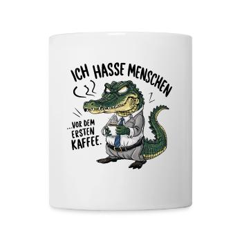 Erst Kaffee grantiges Krokodil mit Kaffeetasse - Tasse - Weiß - Vorne