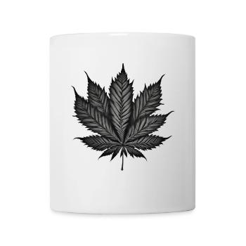 Feuille de cannabis monochrome sur fond noir - Mug blanc - blanc - Devant