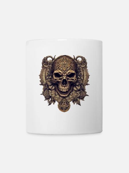 Ornate Skull Circle with Roses - Mug - white