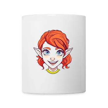 Rothaarige fröhliche Elfe mit blauen Augen - Tasse - Weiß - Vorne