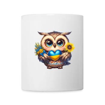 Niedliche Eule mit einem blau gelben Herz - Tasse - Weiß - Vorne
