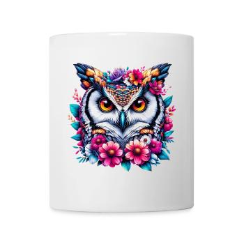 Hibou décoré de fleurs - Mug blanc - blanc - Devant