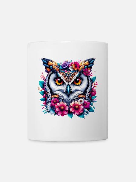 Owl decorated with flowers - Mug - white