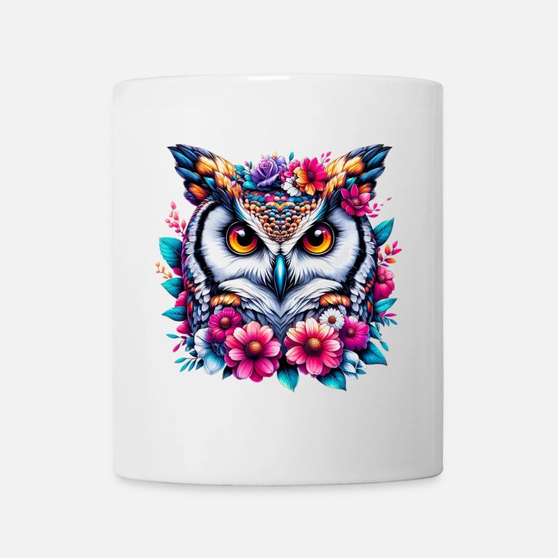 Owl decorated with flowers - Mug - white