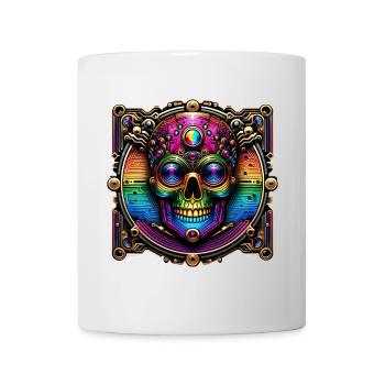 Cyberpunk Regenbogen Totenkopf Design - Tasse - Weiß - Vorne