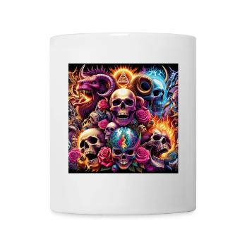 Totenköpfe, Farben und Blumen - Tasse - Weiß - Vorne