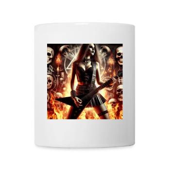 Metalhead, Feuer und Totenköpfe - Tasse - Weiß - Vorne
