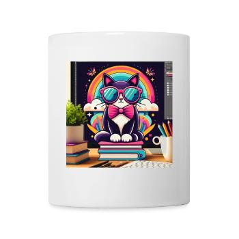 Fleißige Katze mit Brille - Tasse - Weiß - Vorne