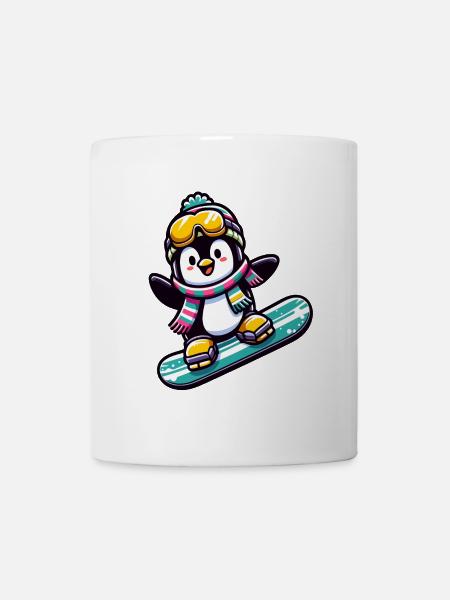 Snowboard Star: Der gleitende Pinguin - Tasse - Weiß