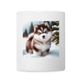 Siberian husky puppy in the snow - Mug - white - Front