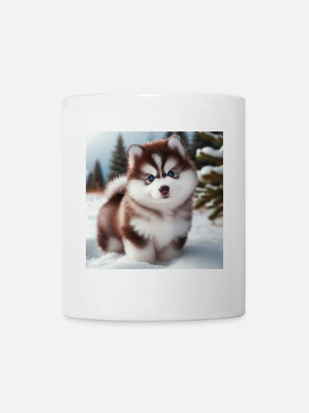 Chiot husky sibérien dans la neige - Mug blanc - blanc