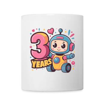 3 Jahre Kleiner Roboter mit bunten Luftballons zum - Tasse - Weiß - Vorne
