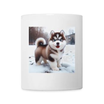 Siberian husky puppy in the snow - Mug - white - Front